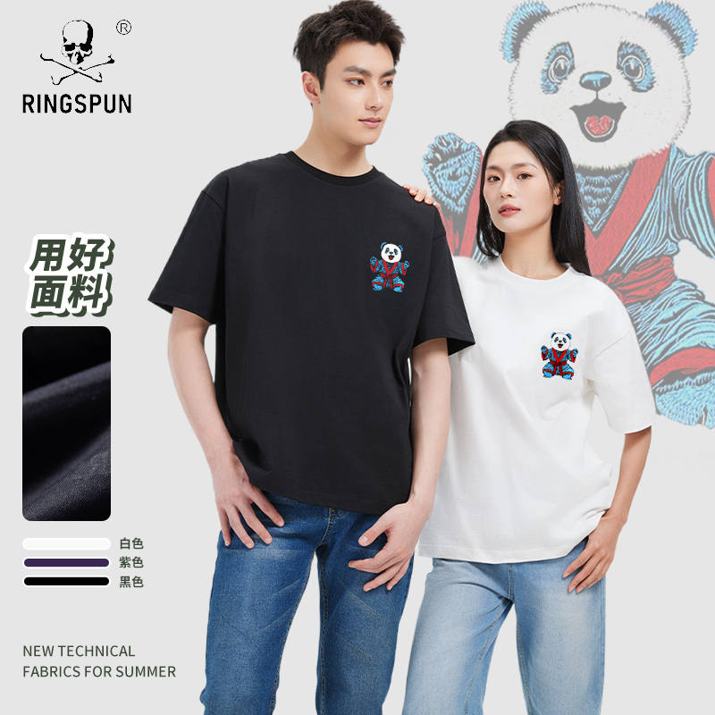 潮牌男女情侣款纯棉刺绣短袖T恤
