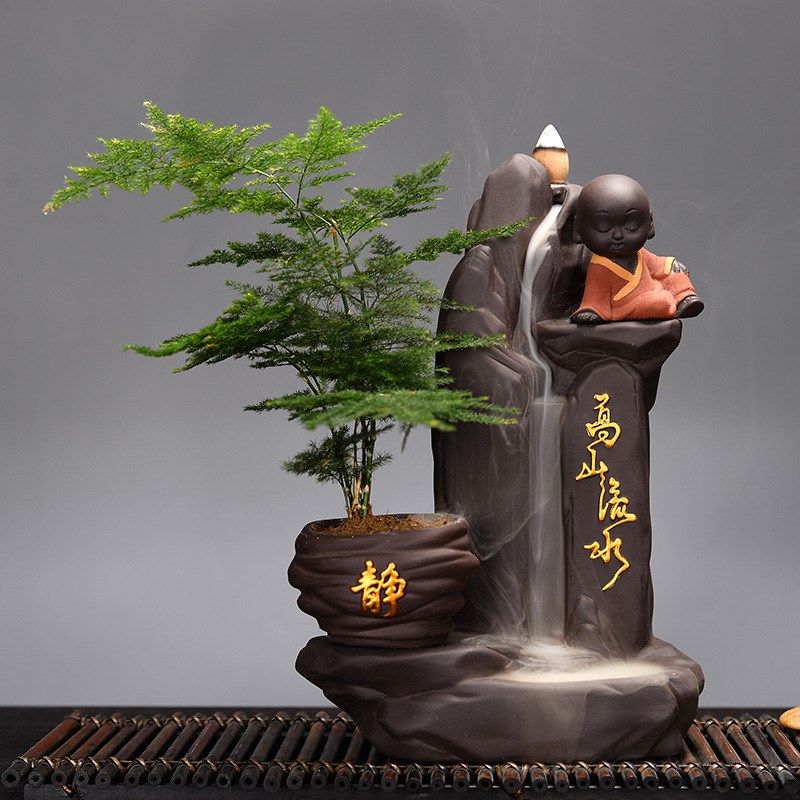 大号高山流水倒流香炉创意家用室内观赏檀香茶道陶瓷香熏炉摆件