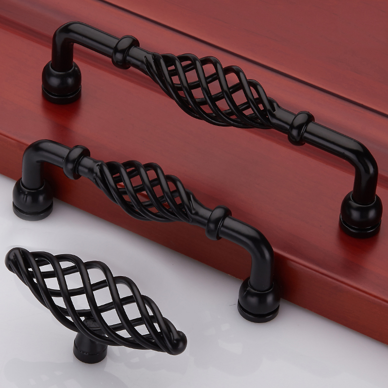 黑色田园 北欧式仿古螺旋橱柜家具柜衣柜门青古把手 鸟笼复古拉手