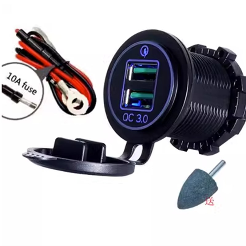 带防水摩托车汽车改装电源车载点烟器插座总成12V母座双usb车充