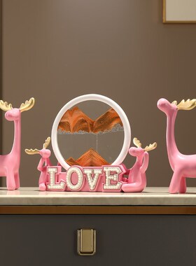 一家四口创意摆件流沙画轻奢高档客厅H展示柜电视柜装饰品新居礼