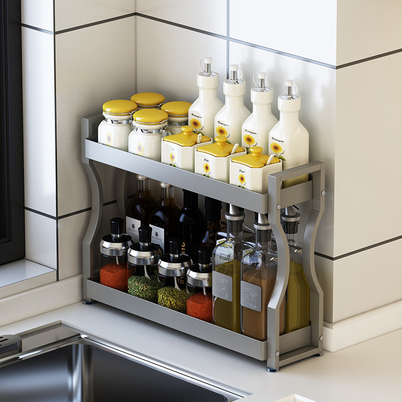 厨房调料置物架台面双层小尺寸窄款不锈钢调N味品盐油酱醋收纳架