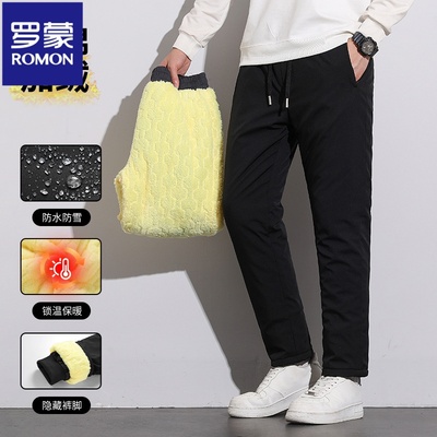 罗蒙男士加绒加厚羊羔绒秋冬长裤