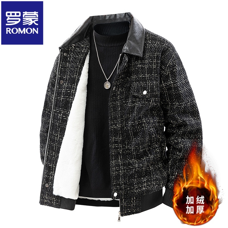 罗蒙美式翻领夹克男士加绒外套