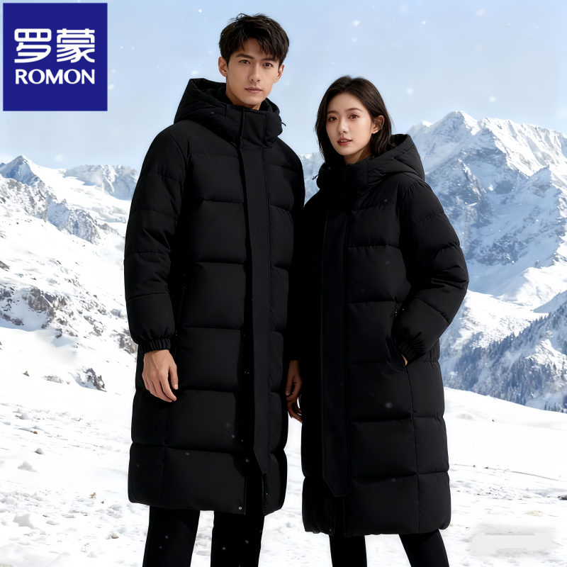 罗蒙棉服男女长款过膝加厚外套