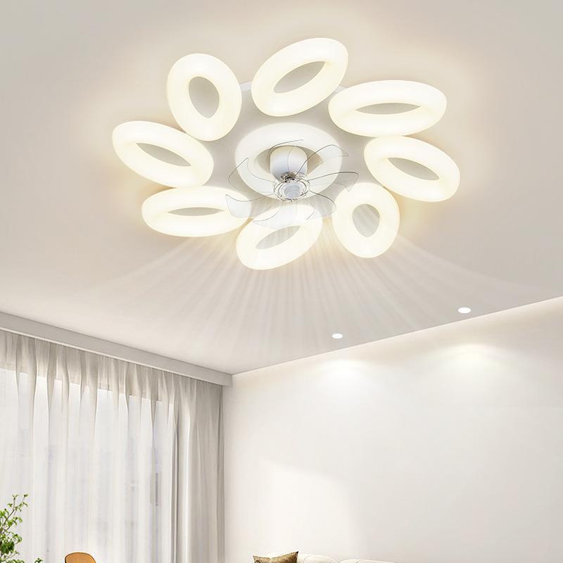 风扇灯卧室吊灯北欧奶油风卧室花形吊扇灯静音摇头卧室客厅电扇灯