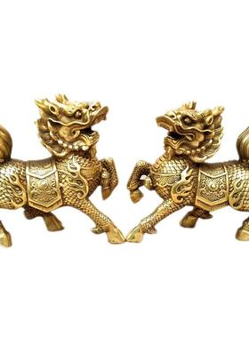铜器铜麒麟一对摆件配饰家居装饰用品铜工艺品办公桌摆件