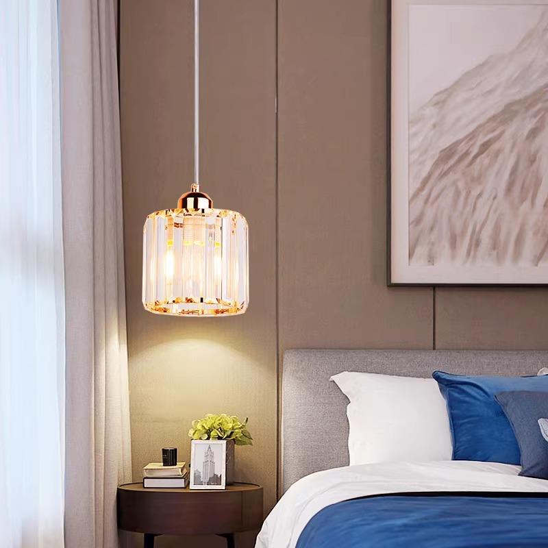 北欧小吊灯卧室床头现代简约水晶 吧台单个单头吊线金色 餐厅灯具
