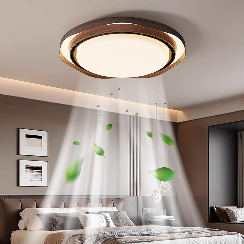 2025新款无叶风扇灯中古风胡桃色卧室吸顶灯圆形极简空气循环扇灯