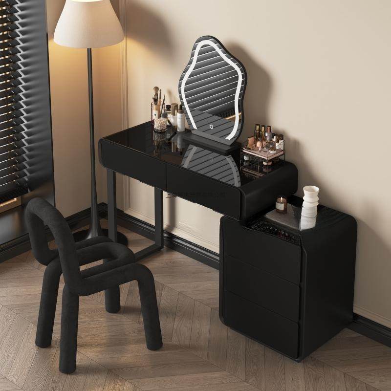 2024新款梳妆台黑色法式转角床头柜一体伸缩化妆桌实木结构