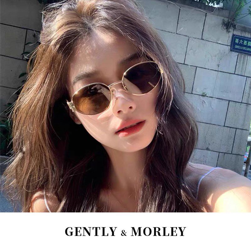 港风墨镜女款高级感2024新款金属小脸椭圆形复古小框茶色太阳眼镜