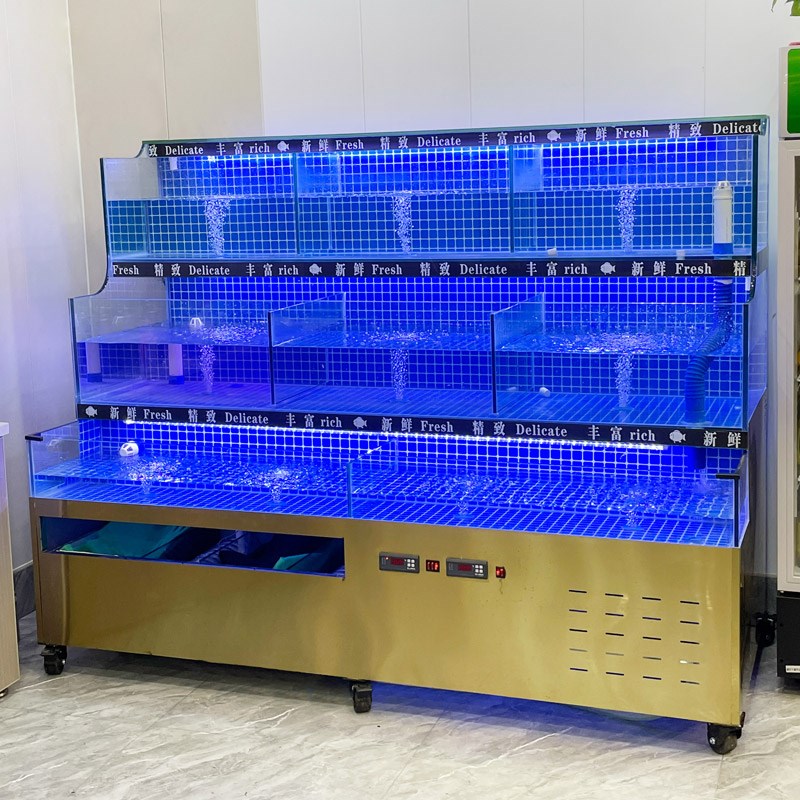 商用海鲜鱼缸制冷机一体超市酒店饭店鱼池海鲜缸贝类池移动海鲜池