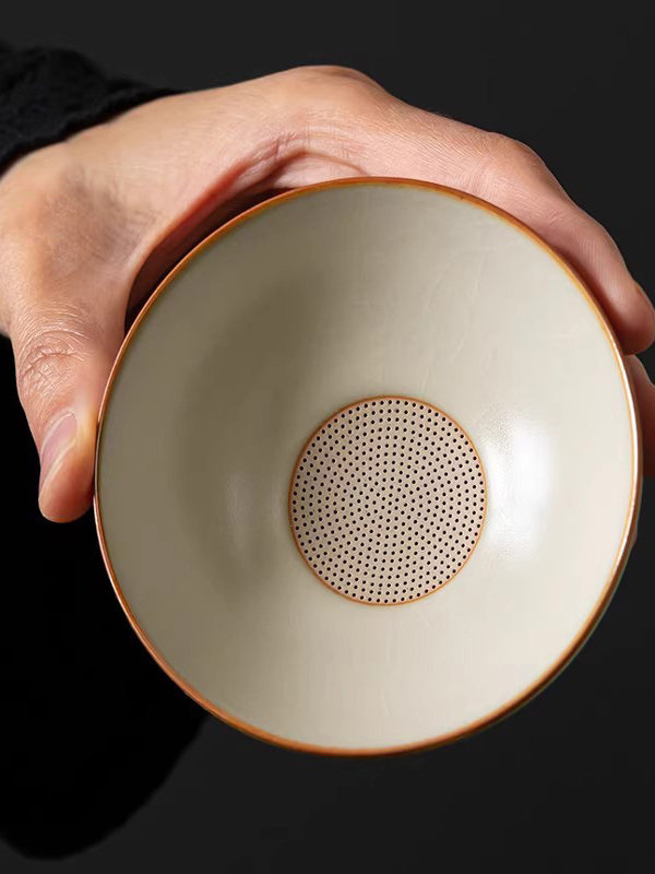 米色汝窑茶漏茶滤器茶工艺品陶瓷茶滤器经典茶滤器茶水分离茶分离