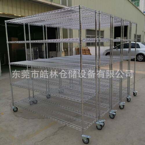 仓库镀铬线网推车金属不锈钢多层工厂移动手推车家用厨房置物架