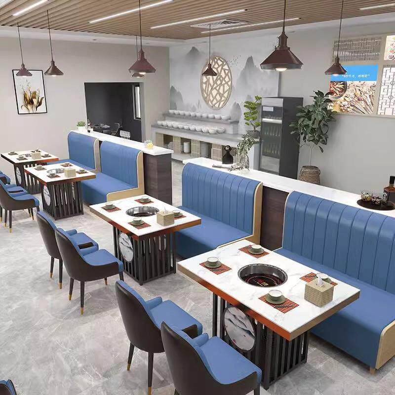 大理石火锅串串桌子电磁炉一体餐馆用自助烧烤店桌椅无烟烤涮商用