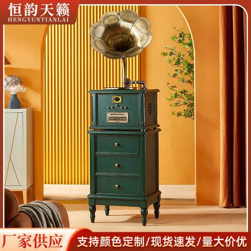 恒韵天籁北欧轻奢风客厅复古黑胶留声机青铜喇叭仿古电唱机