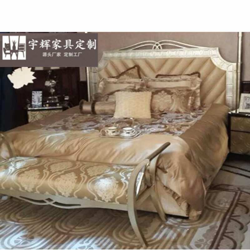 新古典后现代实木香槟银箔布艺1.8米主卧双人床星河湾家具