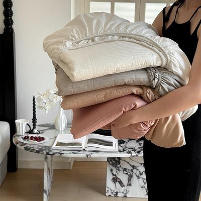 韩风直条密道全棉砂洗绗缝夹棉床笠纯色床垫保护套席梦思床罩