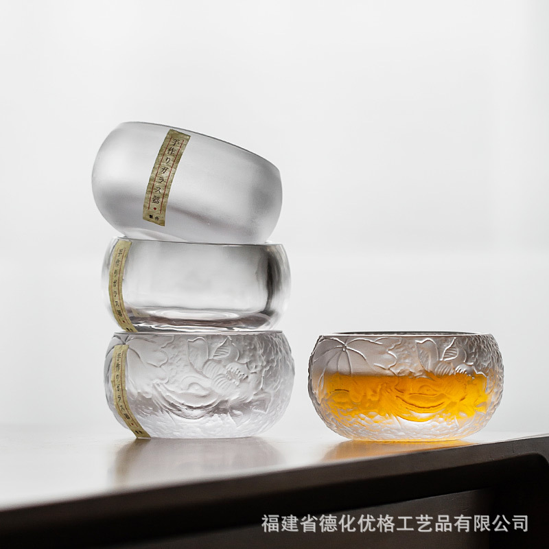 日式手工冰冻烧琉璃杯茶杯水晶玻璃茶盏主人杯功夫茶具品茗杯单个