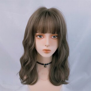 冷棕色中长蛋卷头假发女中长锁骨卷发lolita大波浪微卷女团全头套