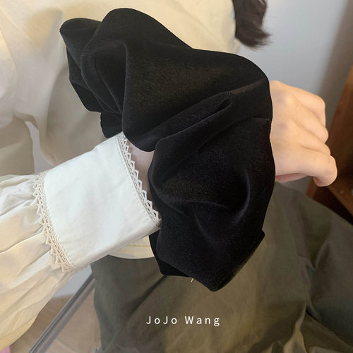 正脸看得到的黑色丝绒发圈~头饰真丝大肠发圈法式女盘发头绳复古