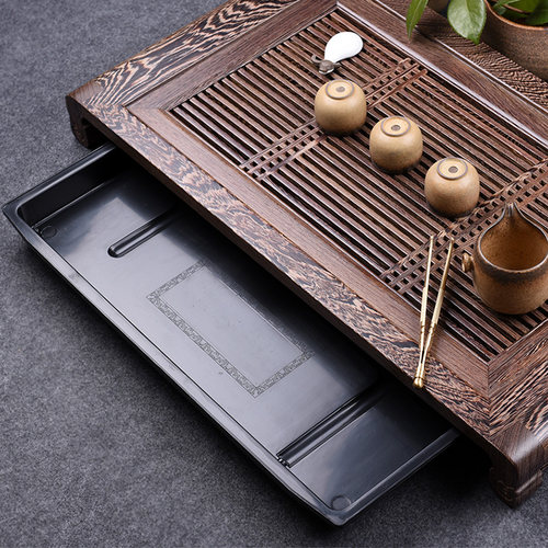 锦格鸡翅木茶盘实木功夫茶具抽屉式茶台储水托盘排水茶海家用简约