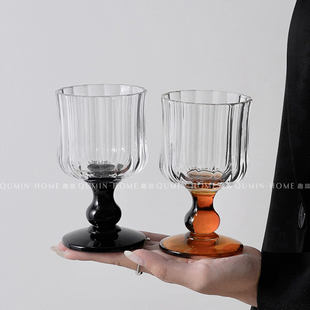 趣皿 小众复古水晶杯高脚玻璃杯高级感牛奶杯威士忌香槟酒水杯子
