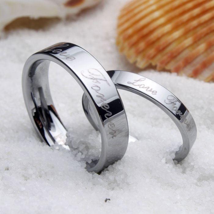 钨金情侣刻字对戒 简约时尚韩版男女戒指 可定制刻字内容指环尾戒