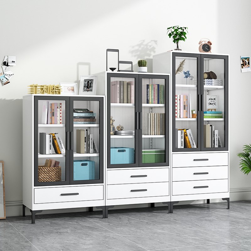 菲利特儿童书柜储物柜防尘玻璃门玩具收纳柜落地带抽屉书架置物柜