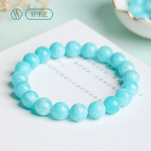 天河石手链女男蓝绿色水晶玛瑙玉髓散珠子老矿料莫桑比克手串