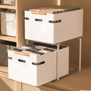 衣柜拉篮抽屉式 架 免打孔分层收纳筐衣帽间内置滑轨金属推拉多层裤