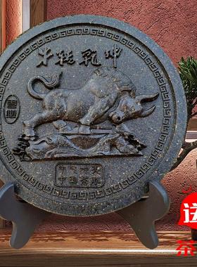 龙凤呈祥牛转乾坤普洱茶饼工艺创意茶叶店客厅书房摆件结婚小礼品