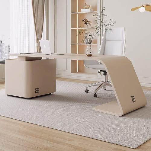 意式极简书桌烤漆老板桌轻奢现代简约办公桌高级感设计师电脑桌椅