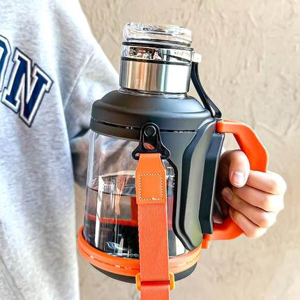 水杯玻璃杯男女大容量高硼硅杯子2000ml茶水分离泡茶杯耐高温水壶