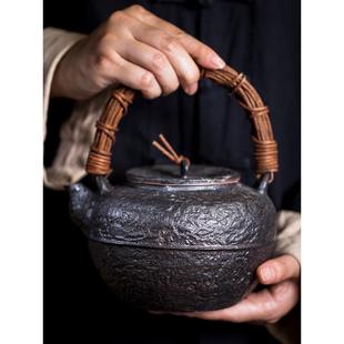 铁壶釉陶壶电陶炉煮茶壶家用泡茶壶明火煮茶器手工提梁烧水壶 日式
