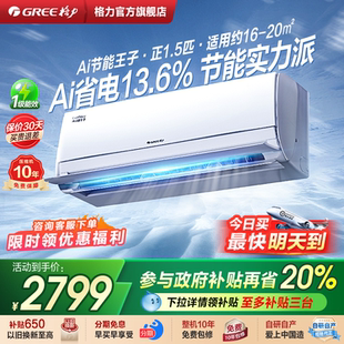 Gree 格力空调新一级能效正1.5匹变频冷暖省电挂机空调AI节能王子