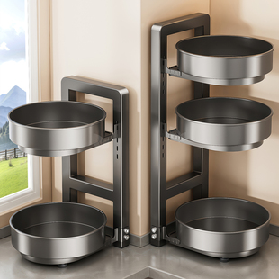 360度旋转调味料置物架厨房台面多层油盐酱醋调料品转盘收纳架子