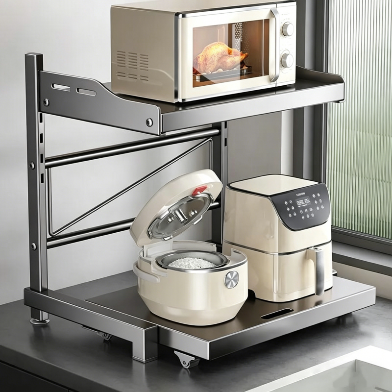 家用台面可抽拉微波炉置物架厨房多功能电烤箱电饭煲收纳架