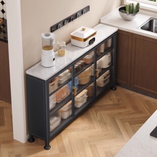 极窄边加厚岩板操作台厨房置物架落地多层多功能锅碗收纳储物柜子