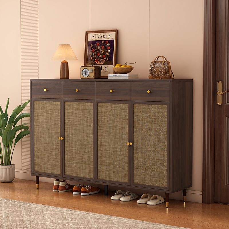 蜂窝铝藤编鞋柜中古风入户玄关柜