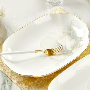 优尊陶瓷鱼盘家用2026新款 高颜值鱼碟菜盘高级感餐具椭圆蒸鱼盘子