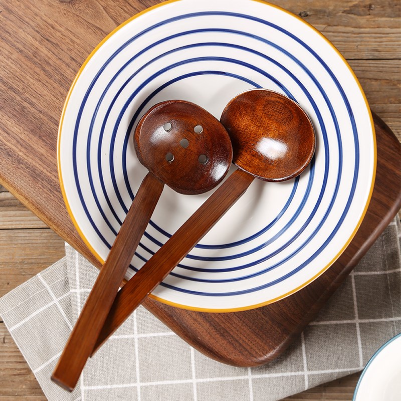 日式天然实木长柄木勺千味拉面勺龟甲火锅汤勺漏勺大汤勺餐具家用