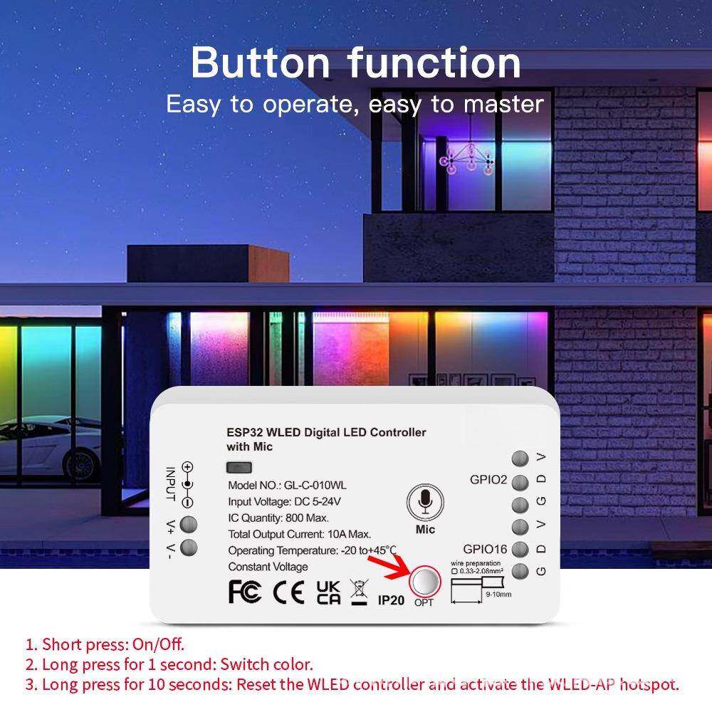 ESP32WLED幻彩控制器带麦克风和下载口支持多种DIY模式