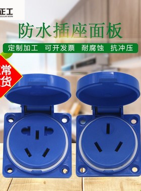 新国标防水插座面板10A16A工程ABS塑料蓝黑红色防尘防腐三孔五孔