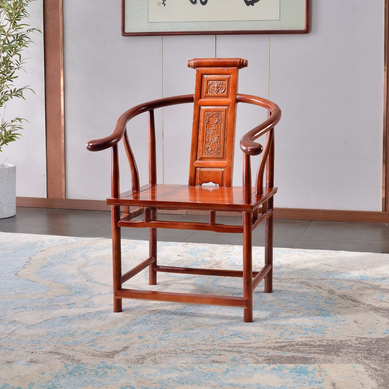 新中式实木茶椅仿古圈椅官帽椅三件套榆木太师椅主人椅客位月牙椅