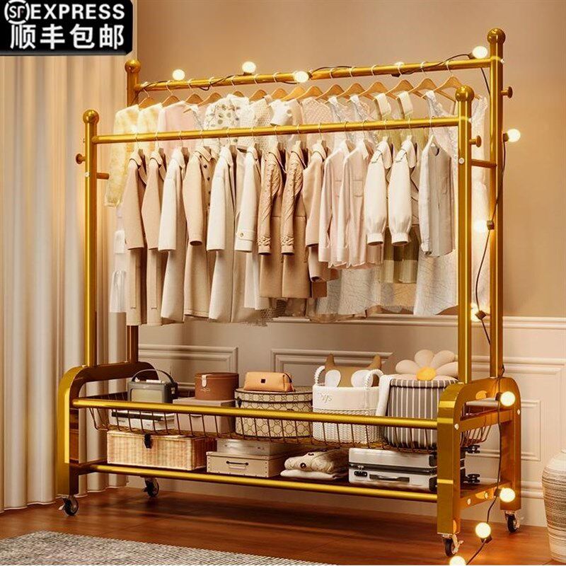 【顺丰包邮】衣架落地立式轻奢衣帽架卧室家用阳台挂衣服架子带轮