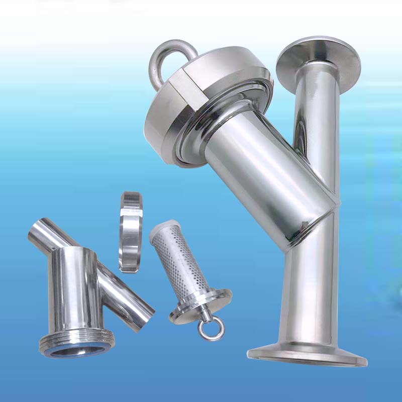 不锈钢Y型管道过滤器304卫生食品级快装卡箍斜插式毛发过滤分离器