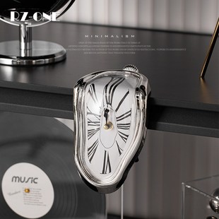 Rzone 现代轻奢玄关桌面书房柜子桌子边缘融化罗马时钟样板间摆件