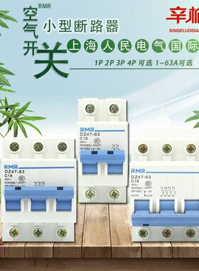 正品RMR上海人民家用小型断路器DZ47-63空气开关1P2P3P4P1A-63A