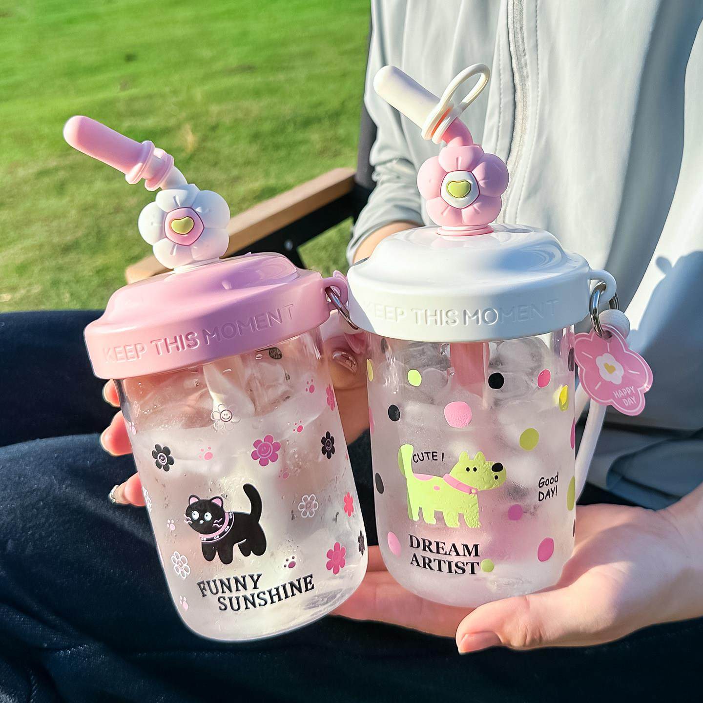 可爱搅拌杯女生高颜值新款2025吸管水杯学生上学专用随手塑料杯子